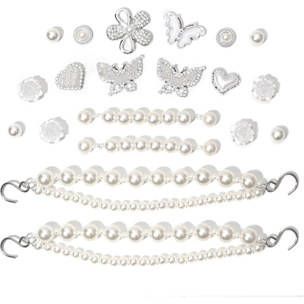 Women Shoe Charms Set Pearls Flower Butterfly Love DIY Shoe Decor Gift